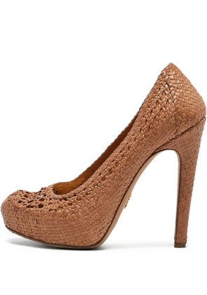 Prada Pre-Owned 140mm woven platform pumps - Brown