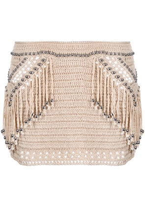 Rabanne embellished fringed crochet miniskirt - Brown