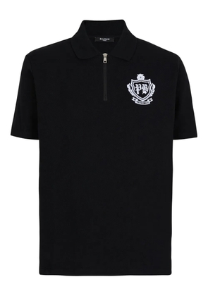 Balmain emblem-embroidered half-zip polo shirt - Black