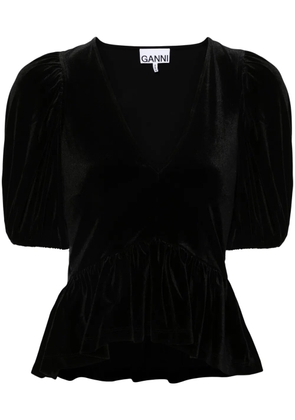 GANNI V-neck velvet blouse - Black
