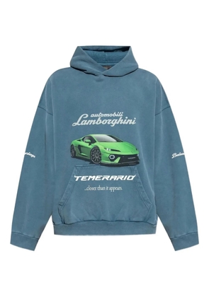 Balenciaga Lamborghini car print wheel-detail hoodie - Blue