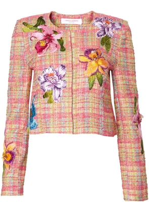 Carolina Herrera floral-embroidered tweed jacket - Pink
