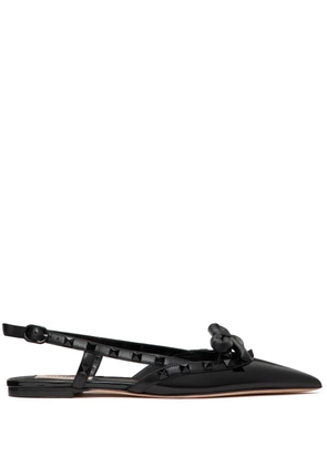Valentino Garavani Rockstud Bow slingback ballerina shoes - Black