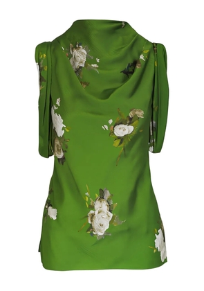 ERDEM cowl-neck rose-print top - Green