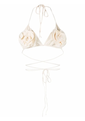 Magda Butrym flower-appliqué bikini top - Neutrals