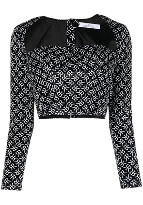 Rokh monogram-print bustier corset top - Black