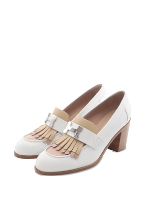 Hermès Pre-Owned 2010s elysee fringe leather pumps - White