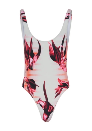 Jean Paul Gaultier body flowers printed swimsuit - White
