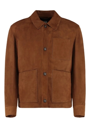 BOSS buttoned suede-leather jacket - Brown