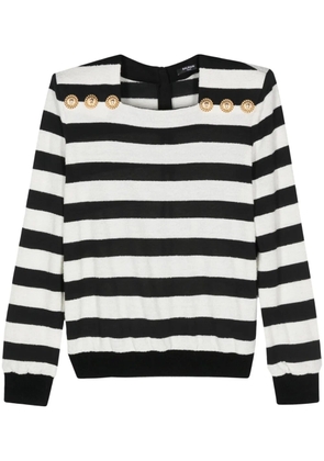Balmain embossed-button striped jumper - Black