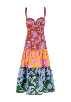 FARM Rio tropical-print tiered midi dress - Pink