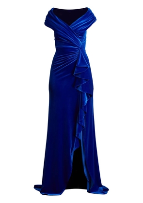 Tadashi Shoji Alvarez Velvet Waterfall Drape gown - Blue