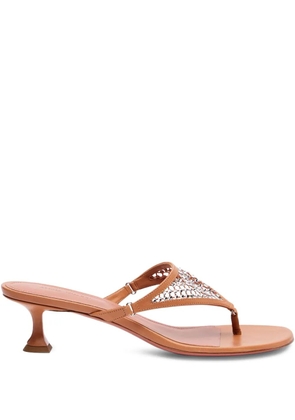 Amina Muaddi 45mm Cameron crystal-embellished leather sandals - Brown