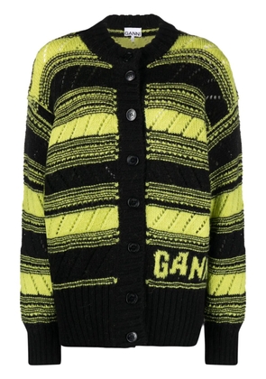 GANNI stripe-pattern knitted cardigan - Black