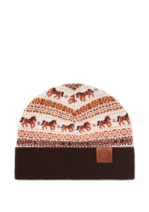Stella McCartney Fair Isle horse-pattern label beanie - Brown