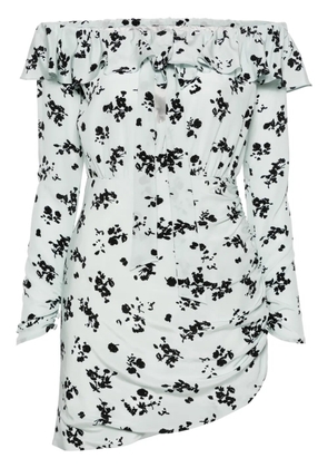 Alessandra Rich rose-print silk minidress - Blue