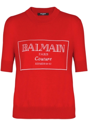 Balmain logo-intarsia T-shirt - Red