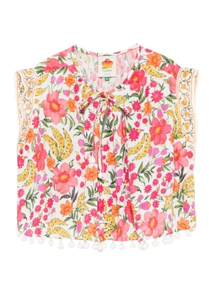 FARM Rio floral pom-pom top - White