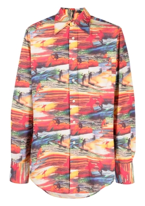 ERL Sunset-print cotton shirt - Red