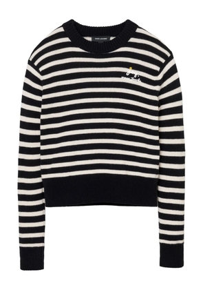 Marc Jacobs striped-pattern flower-embellished sweater - Black