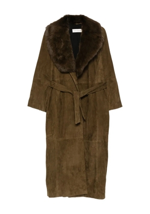 Nour Hammour Briona faux-fur collar suede coat - Green