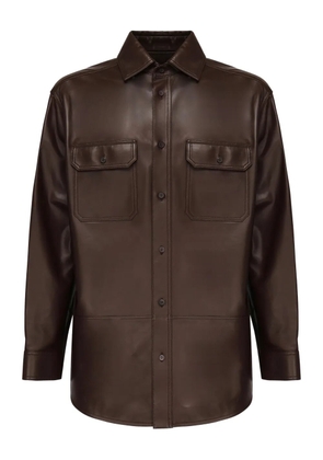 LOEWE button-fastening leather shirt jacket - Brown