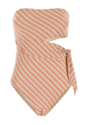 ZIMMERMANN Cascadian embroidered striped swimsuit - Neutrals