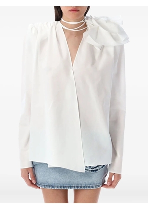 Magda Butrym floral-appliqué wrap shirt - White