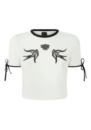 PINKO swallow-embroidered tie-cuff top - White