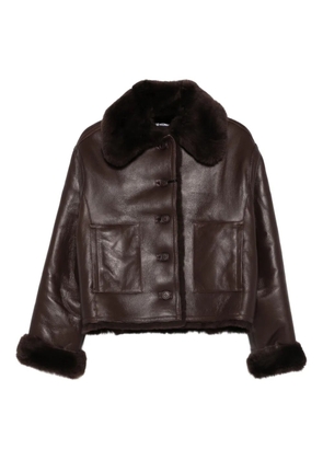David Koma fur-trimmed leather jacket - Brown
