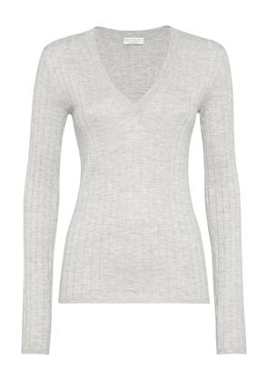 Brunello Cucinelli ribbed V-neck top - Grey