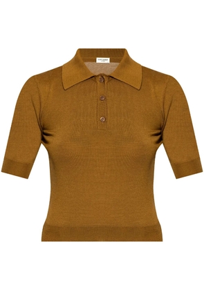 Saint Laurent Cassandre-embroidery polo top - Brown
