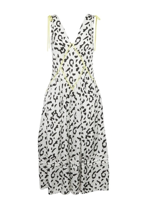 Self-Portrait Pre-Owned leopard-print tie-detail midi dress - White