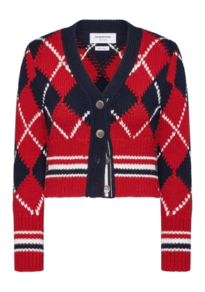 Thom Browne argyle-intarsia merino-wool cardigan - Red