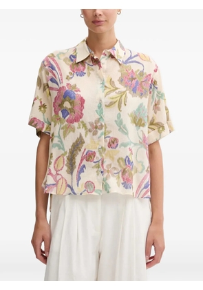 Pedro Del Hierro floral-detail short-sleeve shirt - Neutrals