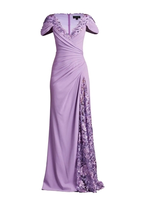 Tadashi Shoji Sunas flower-embellished draped gown - Purple