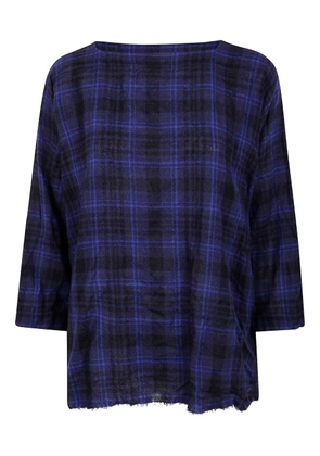 Daniela Gregis tartam-print frayed-hem blouse - Black