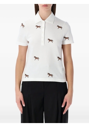 Thom Browne horse-embroidered short sleeve polo shirt - White