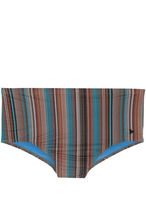 Amir Slama logo-plaque striped swim shorts - Neutrals