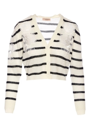 TWINSET striped lace-detail cardigan - White