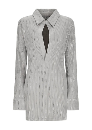The Attico crystal-embellished collared mini dress - Grey