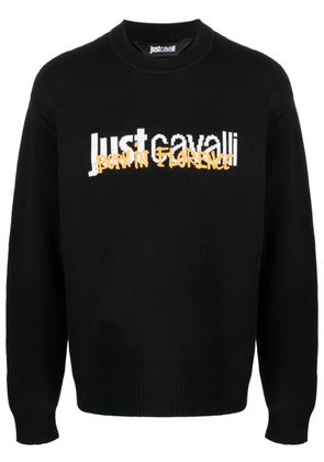 Just Cavalli intarsia knit logo cotton jumper - Black
