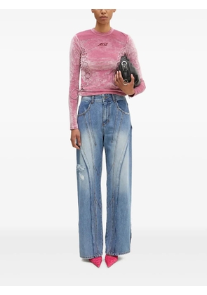 Andersson Bell lace-up velvet top - Pink