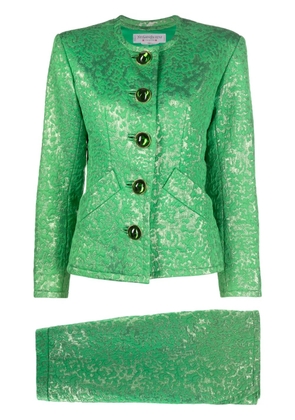 Saint Laurent Pre-Owned 1980s collarless jacquard skirt suit - Green