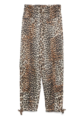 GANNI leopard-print satin trousers - Brown