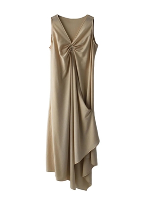 Shanshan Ruan asymmetric V-neck jersey midi dress - Neutrals