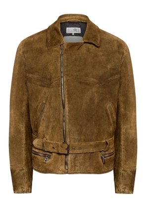 MM6 Maison Margiela belted asymmetrical-zip leather jacket - Brown