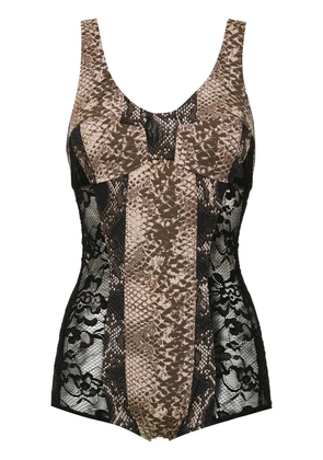 Amir Slama printed lace swimsuit - Black