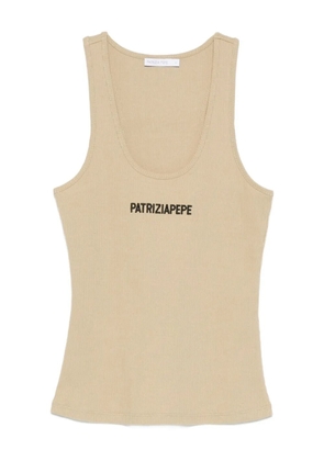Patrizia Pepe logo-embroidered ribbed tank top - Neutrals