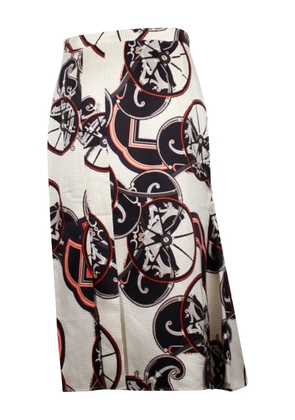 Hermès Pre-Owned wheel-print midi skirt - White